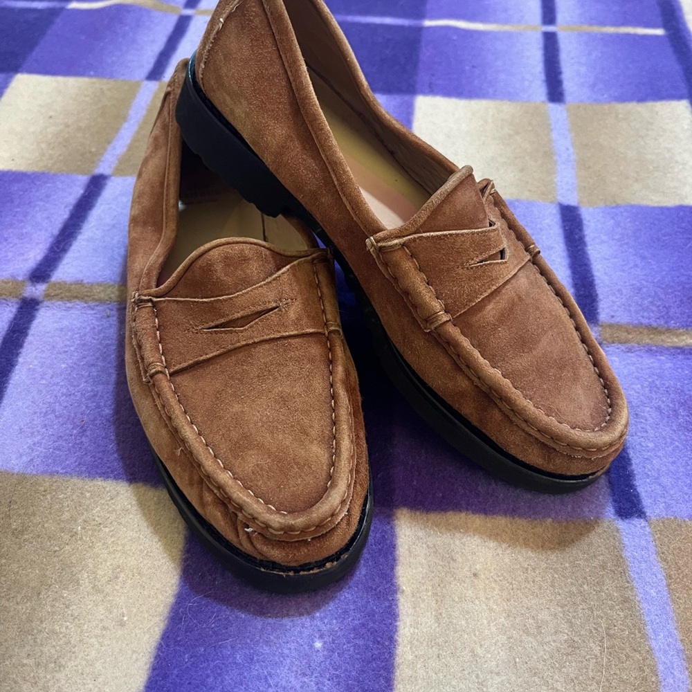 ANN MASHBURN Brown Suede Penny Loafers